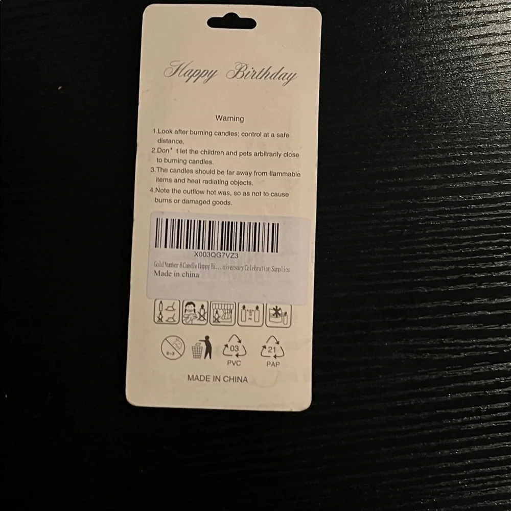 Gold Number 8 Birthday Candle New